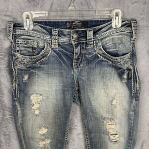 Silver‎ Jeans Womens 27x33 Blue Mid Boot Aiko Western Glove Works Thick Stitch